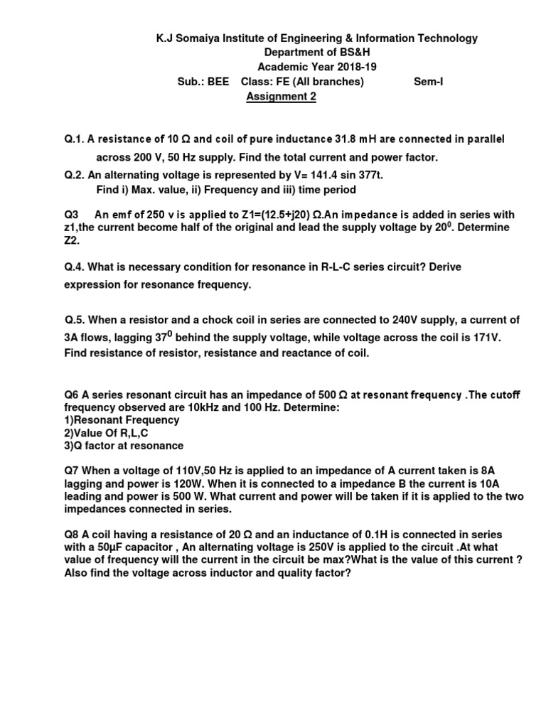 Assignment2 And 3 Pdf Pdf Electrical Impedance Series And Parallel Circuits