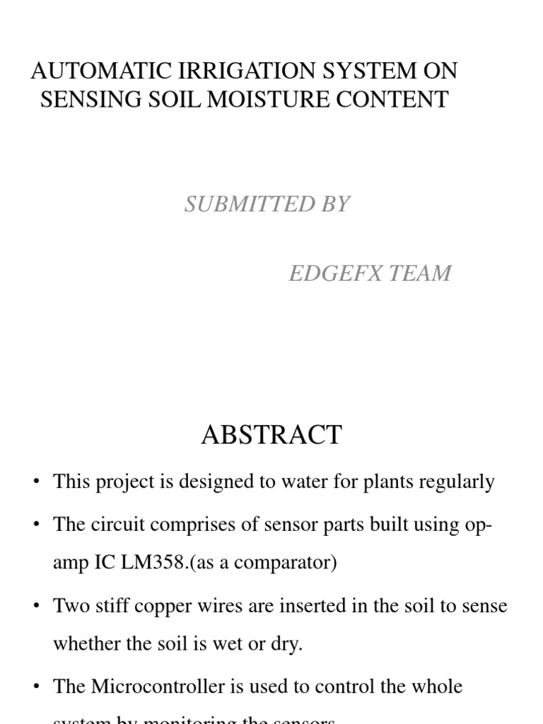 Automatic Irrigation System PDF Electric Motor Microcontroller