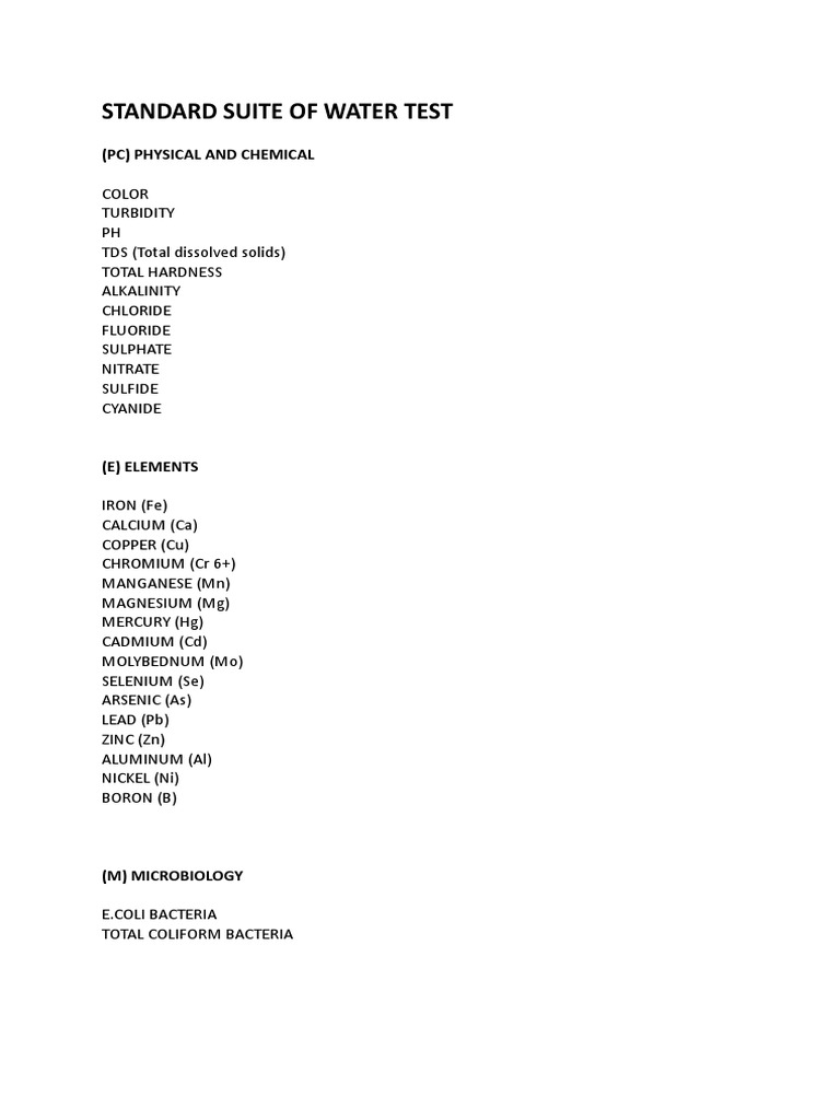 Standard Suite of Water Test PDF