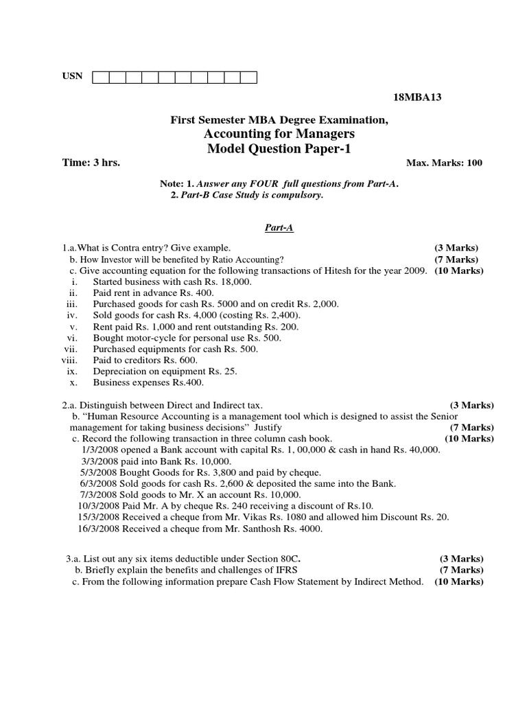 Accounting for Managers Model Question Paper1 First Semester MBA
