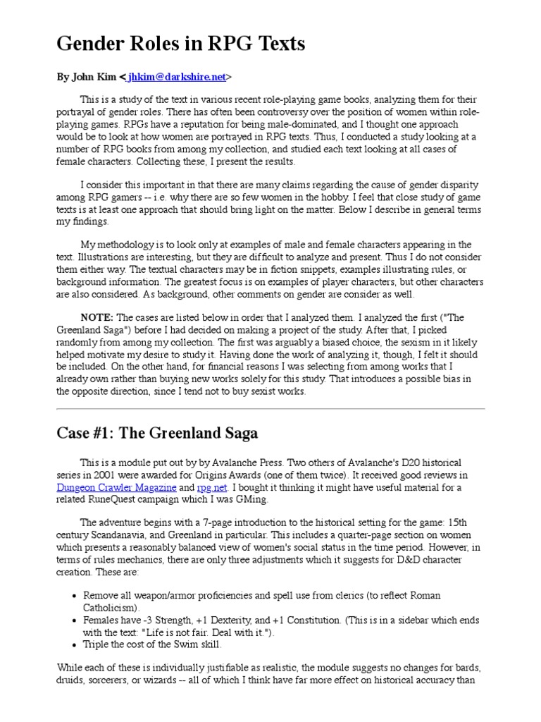 Gender Roles in RPG Texts | PDF | Role Playing Games | Dungeons & Dragons