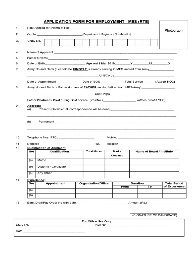 RTE Employment Application Form PDF | PDF | Educational Stages ...