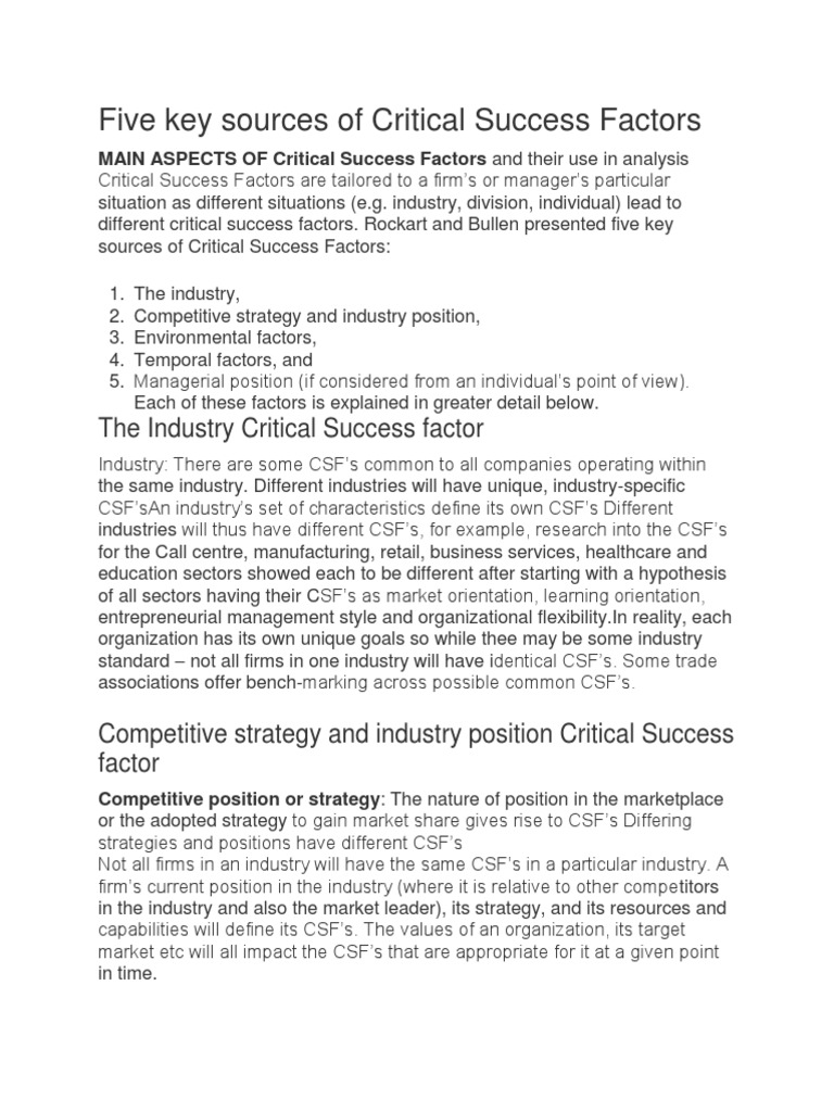 Key Sources of Critical Success Factors | PDF | Strategic Management ...