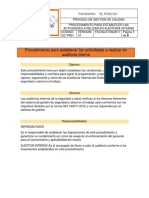 Procedimiento para Establecer Las Actividades A Realizar en Auditoria Interna