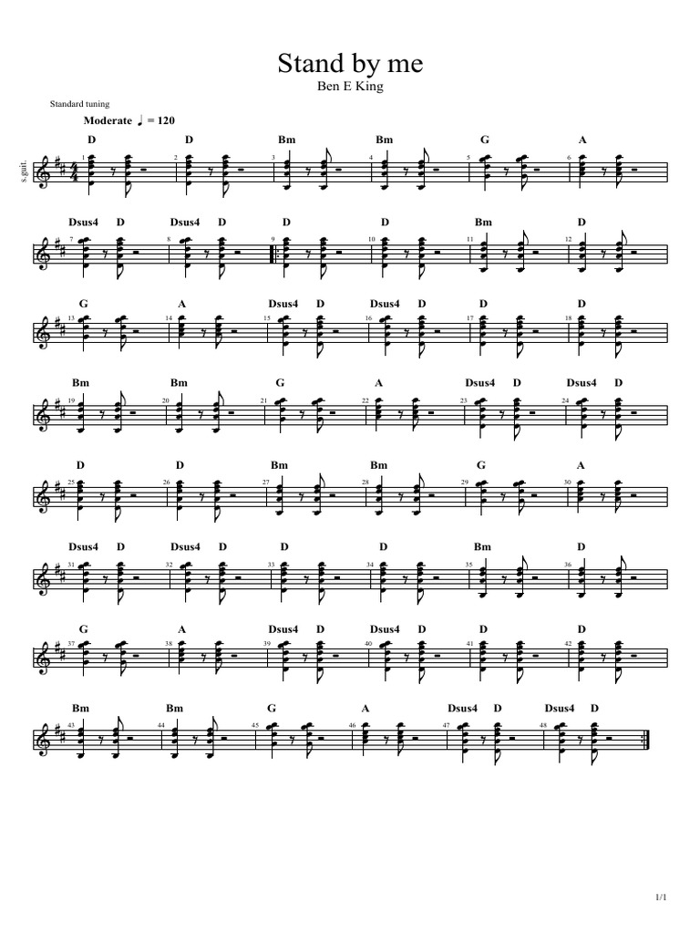 Stand By Me Guitar Chords and Lyrics PDF Songs Written