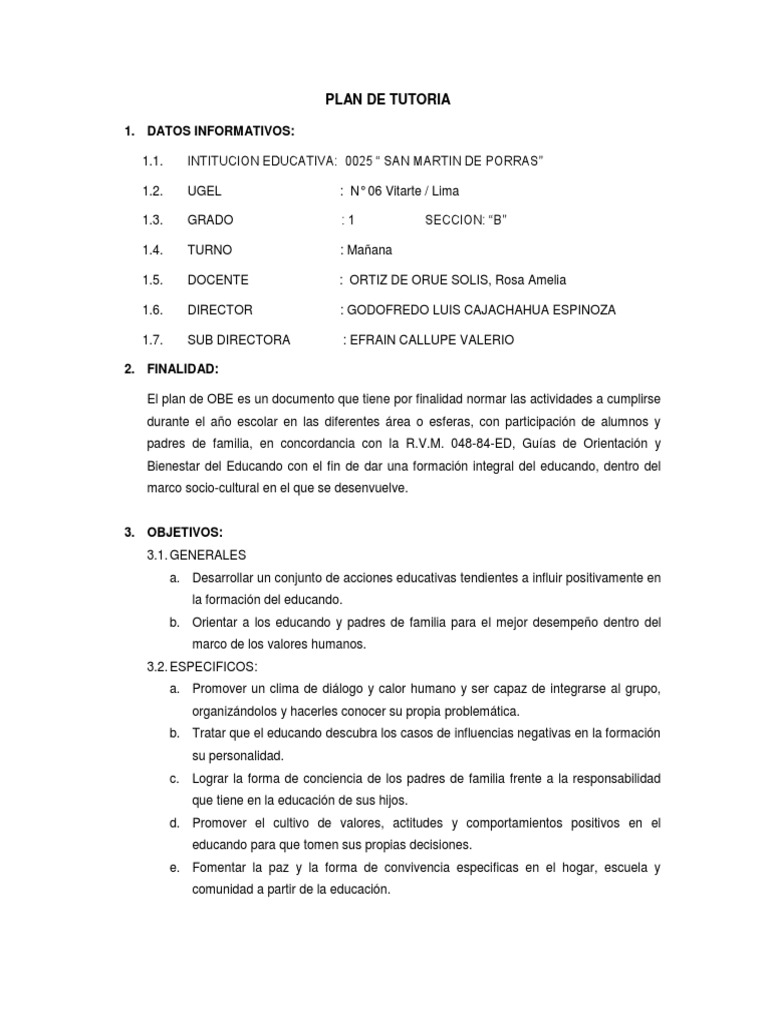 Plan de Tutoria | PDF | Salón de clases | Maestros