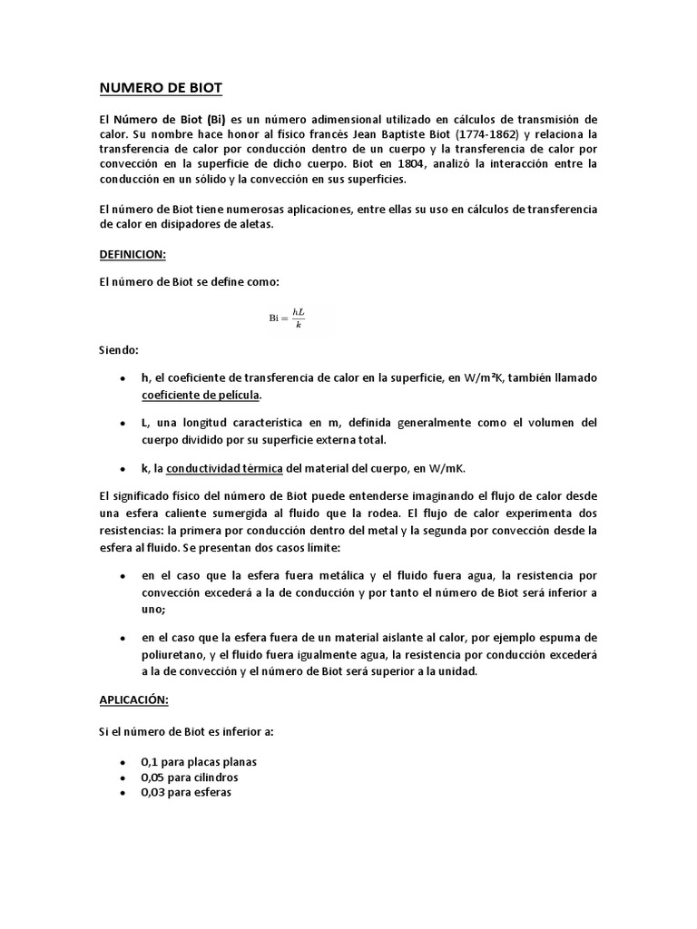 Numero de Biot | PDF | Numero Reynolds | Ciencia de los materiales