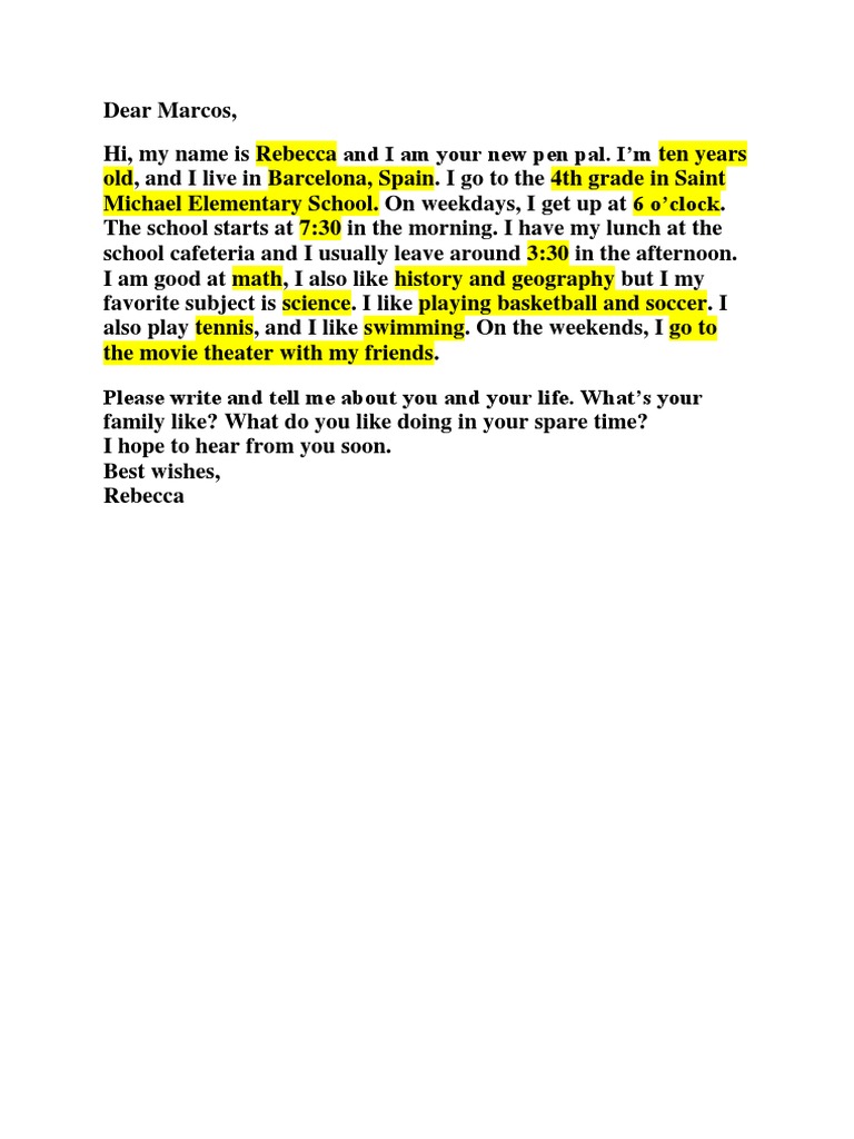 Rebecca's Introduction to Pen Pal | PDF | Language Arts & Discipline ...