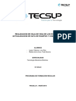 Realizacion de Hoja de Vida de Los Equipos y Actualizacion de Data de Equipos y Componentes