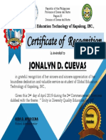 Certificate of Recognition: Jonalyn D. Cuevas