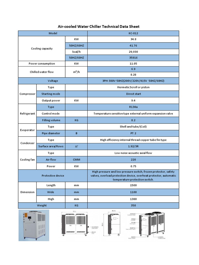 AirCooled Water Chiller Technical Data Sheet PDF Automation