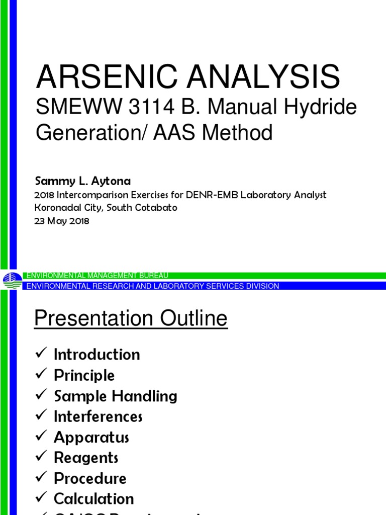 Arsenic Analysis: SMEWW 3114 B. Manual Hydride Generation/ AAS Method ...