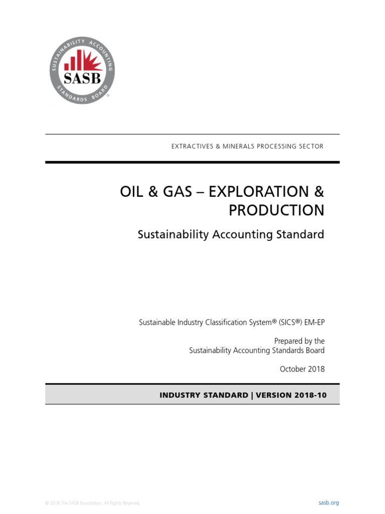 Oil & Gas Exploration & Production Sustainability Accounting Standard Greenhouse Gas