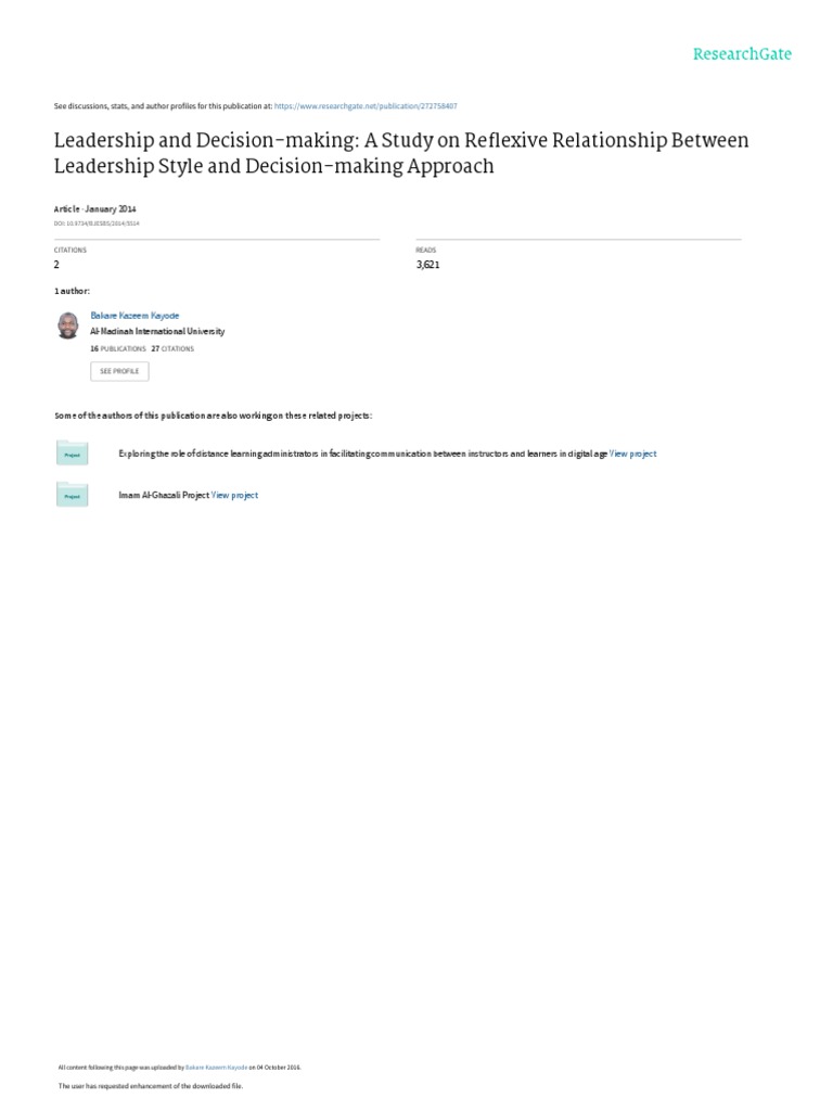 Leadership and Decision-Making A Study | PDF | Transformational ...