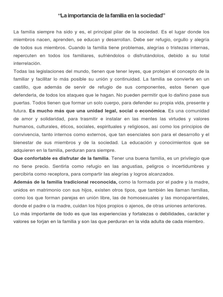 La Importancia de La Familia en La Sociedad | PDF