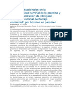 Cambios Estacionales en La Degradabilidad Ruminal de La Proteína y en La Concentración de Nitrógeno Amoniacal Ruminal Del Forraje Consumido Por Bovinos en Pastoreo