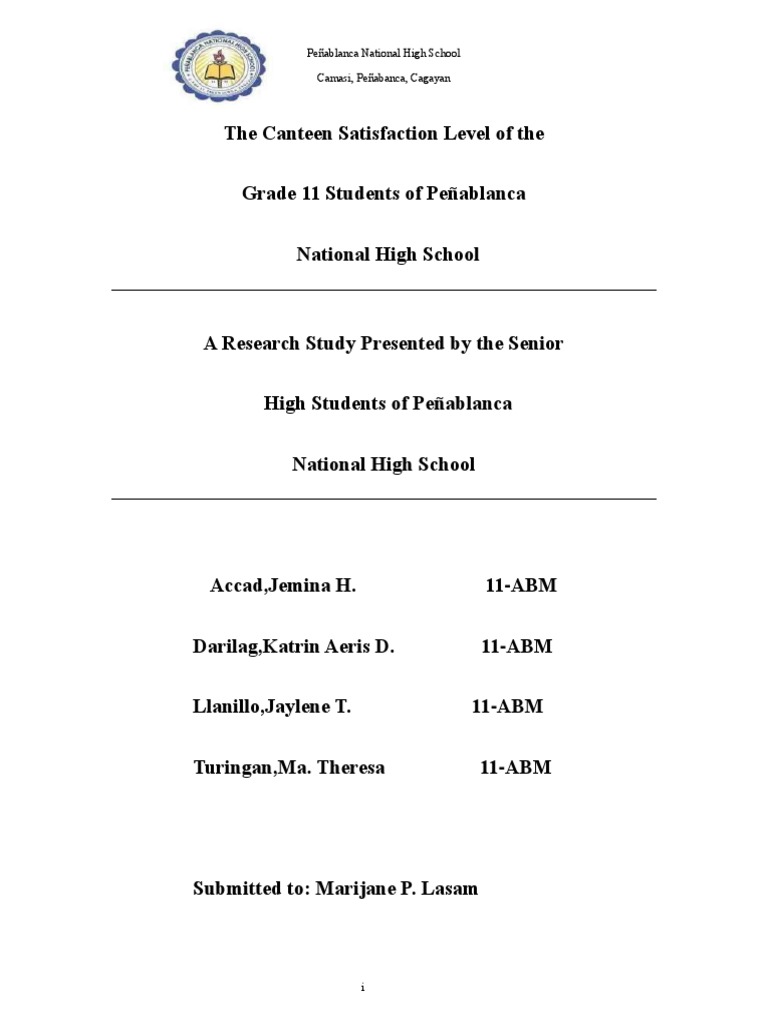 Impact of School Canteen in Pnhs Students Customer Satisfaction Foods