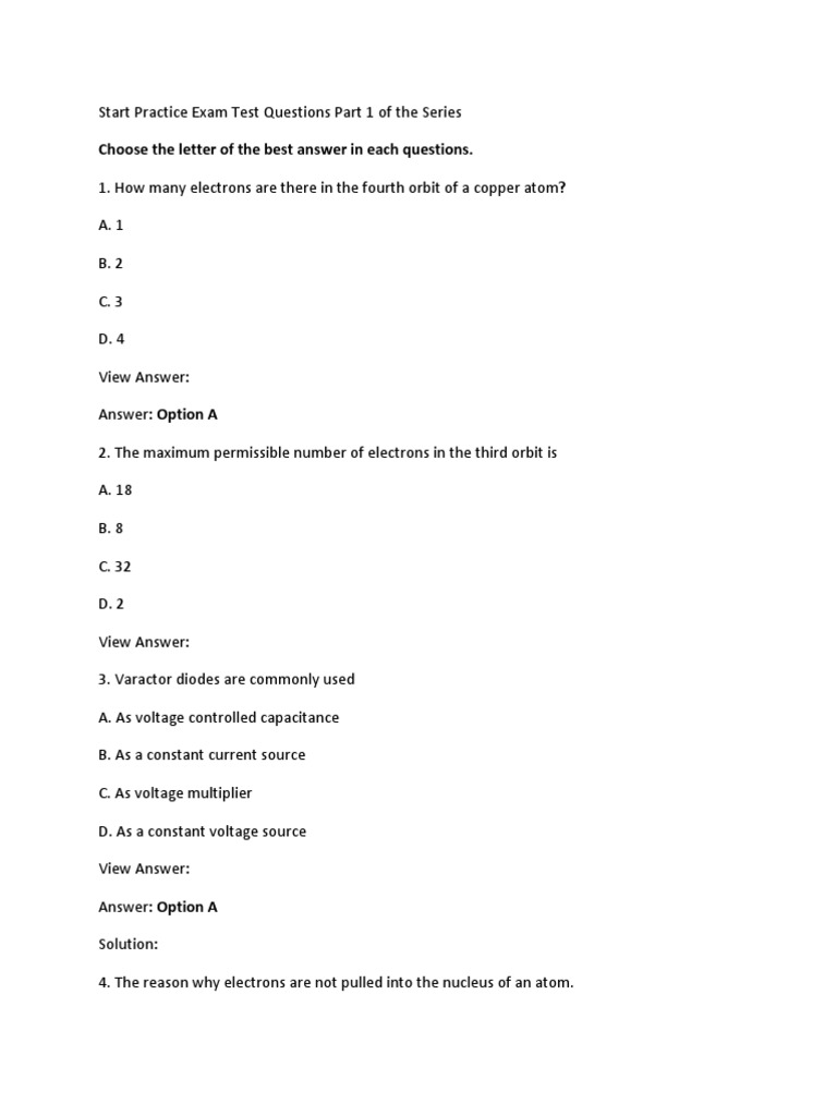 Start Practice Exam Test Questions Part 1 of The Series | PDF | Diode ...