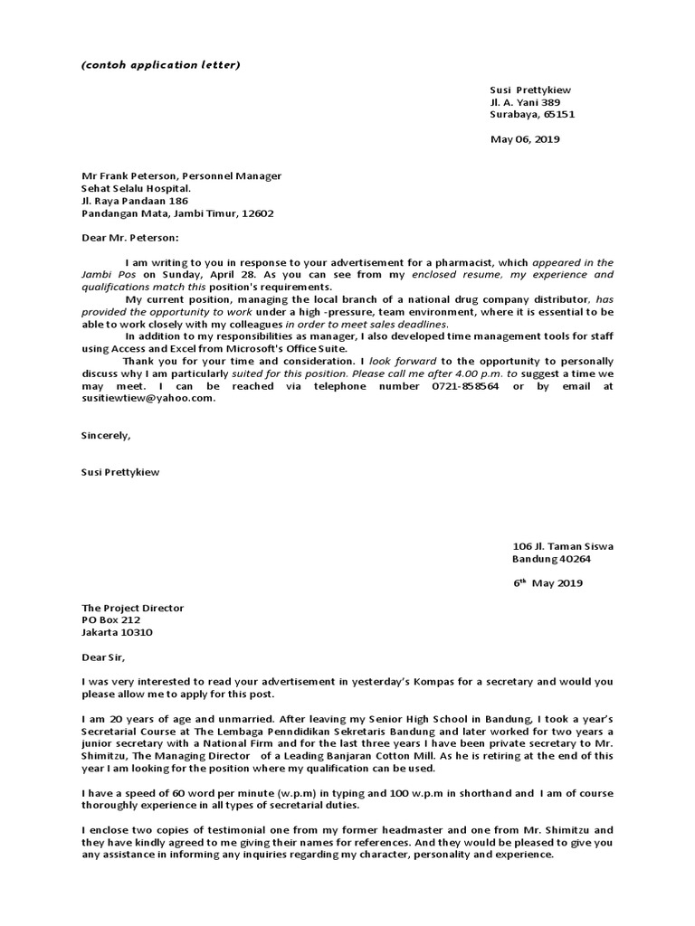 Application Letters and CV Examples | PDF | English As A Second Or ...