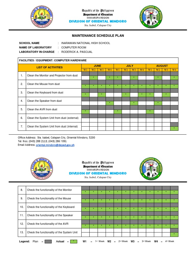 Maintenance Plan PDF Office Equipment Personal Computers