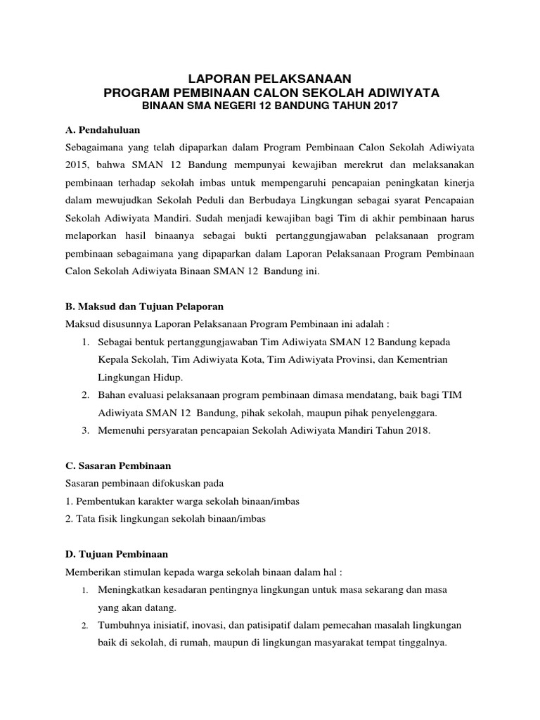 Contoh Laporan Adiwiyata Sekolah - IMAGESEE