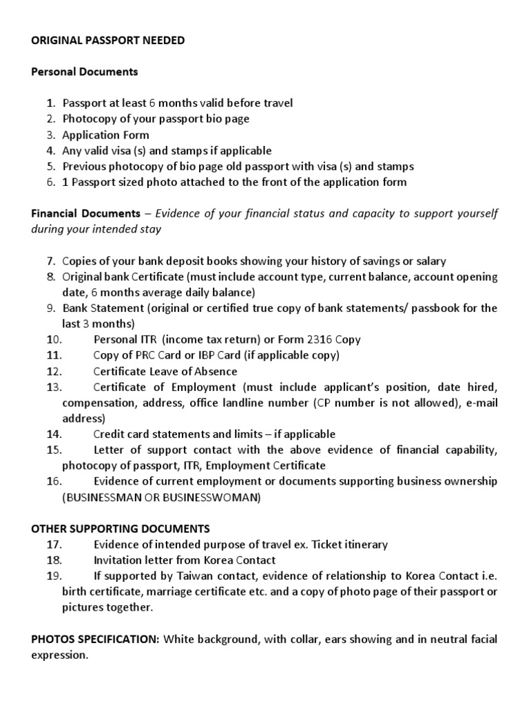 Korean Embassy Requirements
