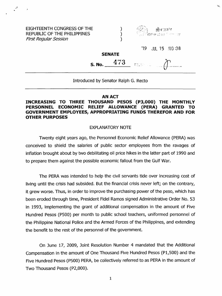 SBN-0473: Increasing Personal Economic Relief Allowance (PERA) To P3 ...