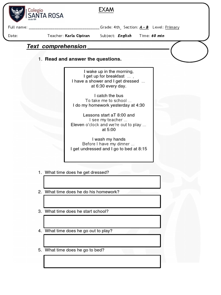 Reading Comprehension for 4th Grade | PDF | Wellness