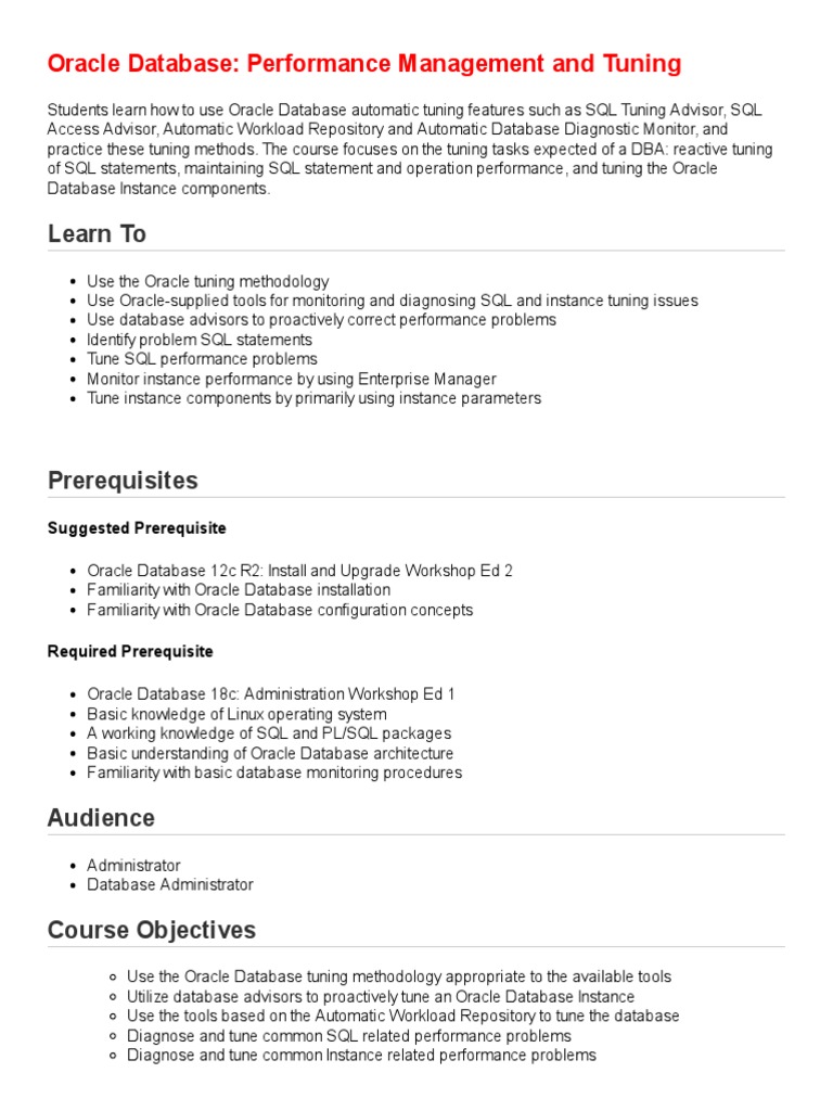 Oracle Database 19c Performance Tuning Guide | PDF | Oracle Database ...
