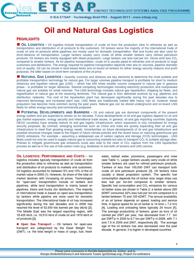 Oil and Natural Gas Logistics | PDF | Natural Gas | Liquefied Natural Gas