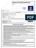 Common Admission Test 2018 Admit Card: Name Registration Number
