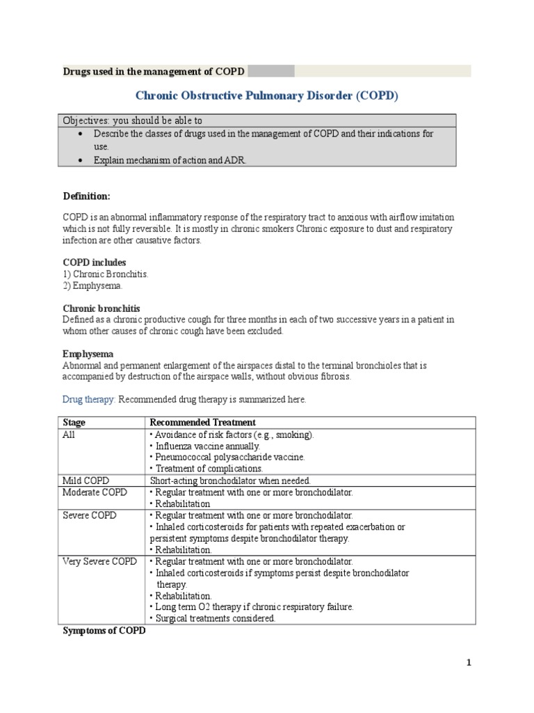 COPD Drug Management Overview | PDF | Chronic Obstructive Pulmonary ...
