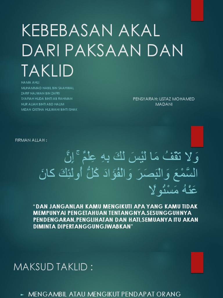 Kebebasan Akal Dari Paksaan Dan Taklid  PDF