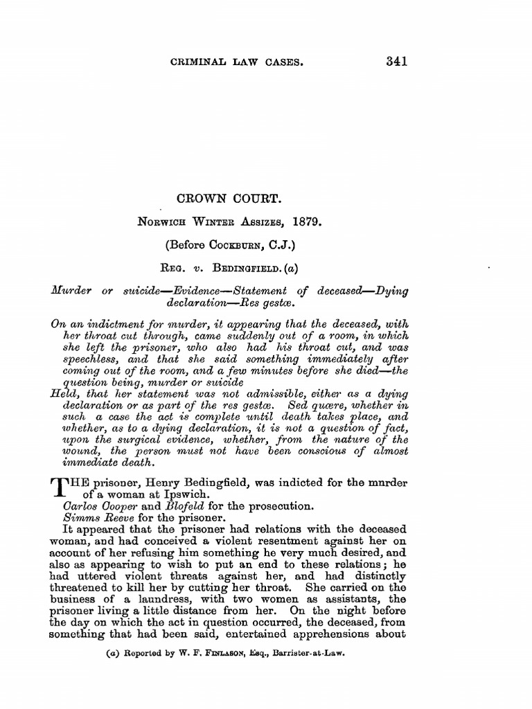 R V Bedingfield PDF Evidence Murder