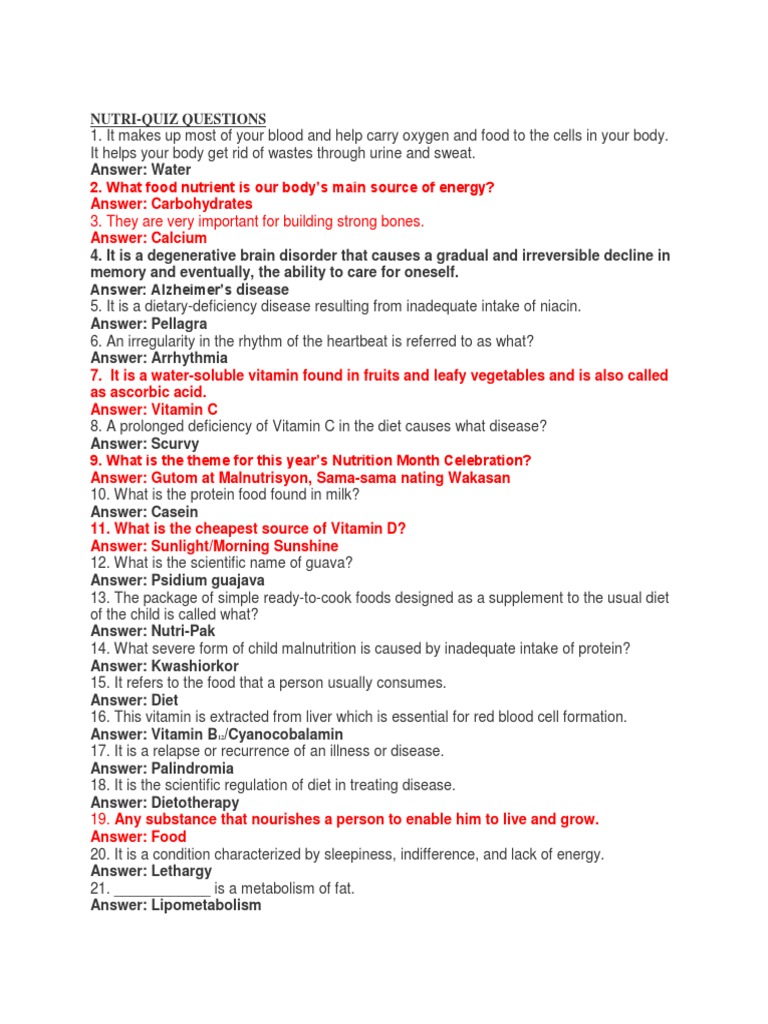 NUTRI Quiz Bee | PDF | Vitamin | Nutrients