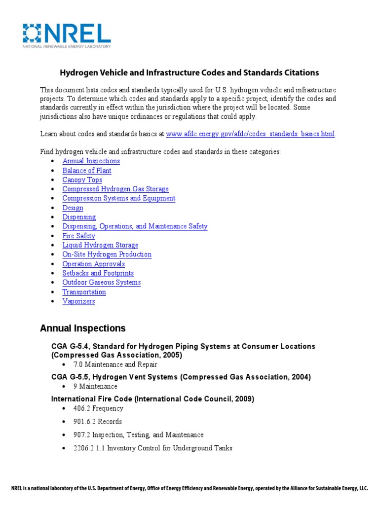 Hydrogen Vehicle and Infrastructure Codes and Standards Citations PDF