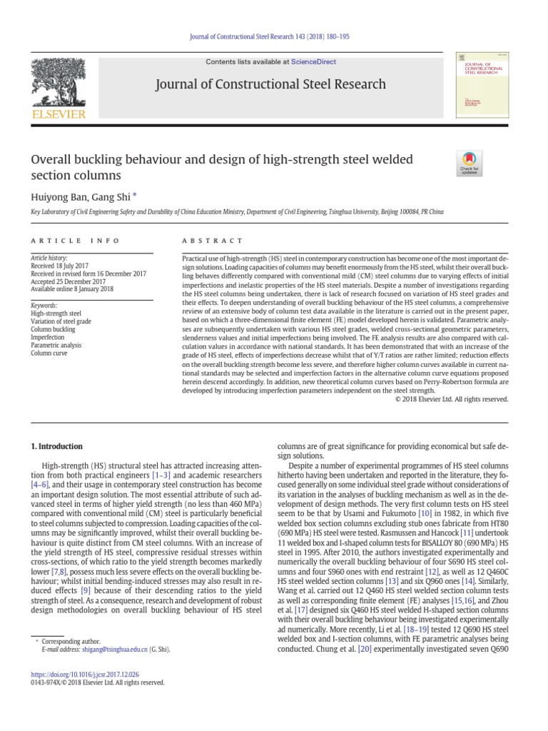 Overall Buckling Behaviour and Design of High-Strength Steel Welded ...
