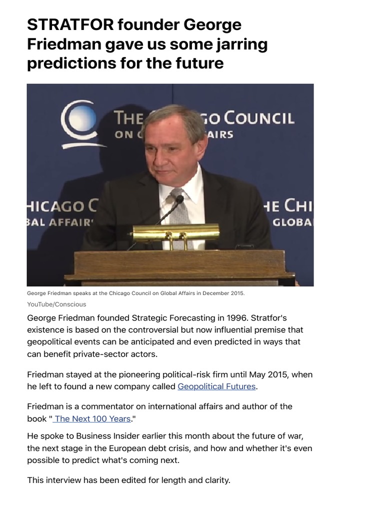STRATFOR Friedman Predictions For The Future Business Insider