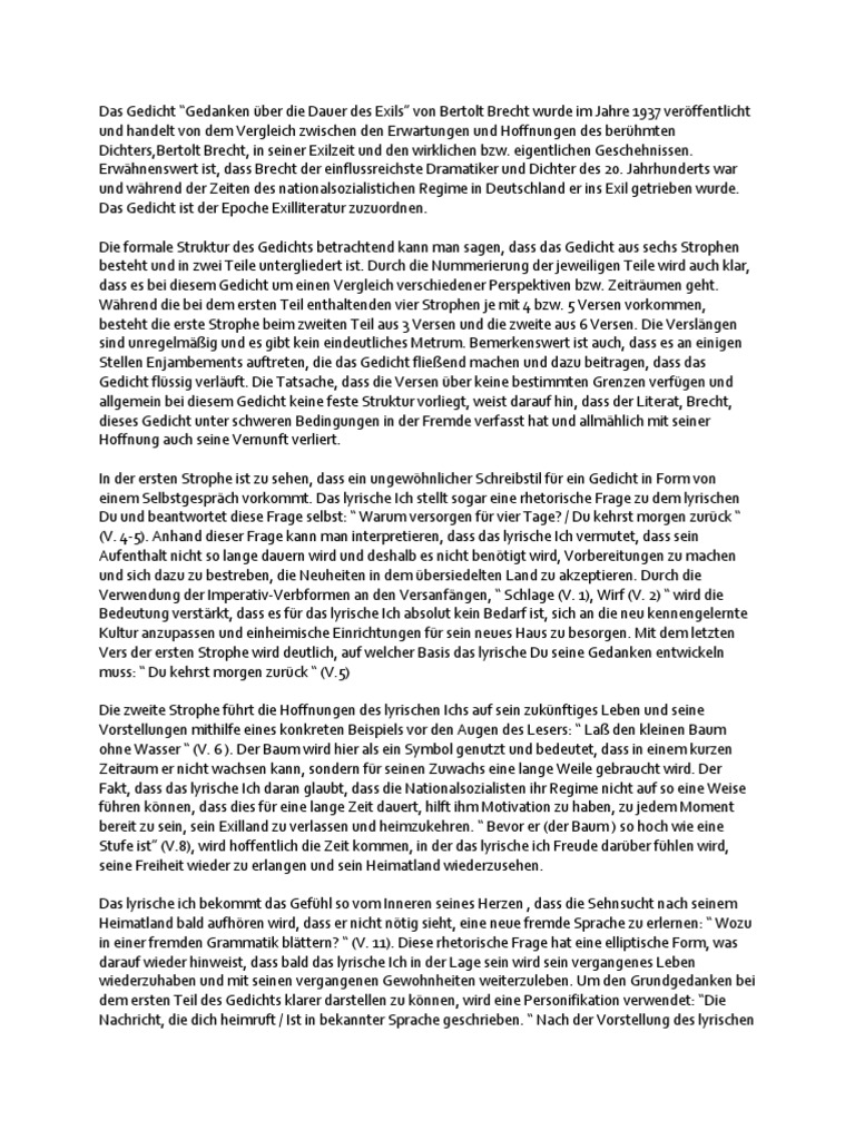 Gedanken Über Die Dauer Des Exils PDF