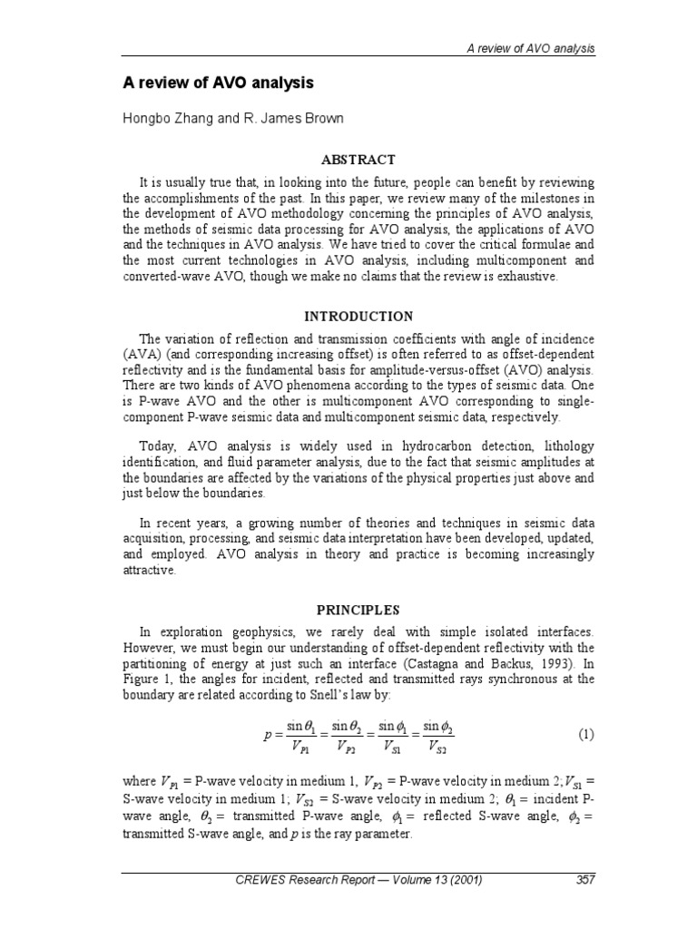 A Review of AVO Analysis PDF | Download Free PDF | Reflection ...