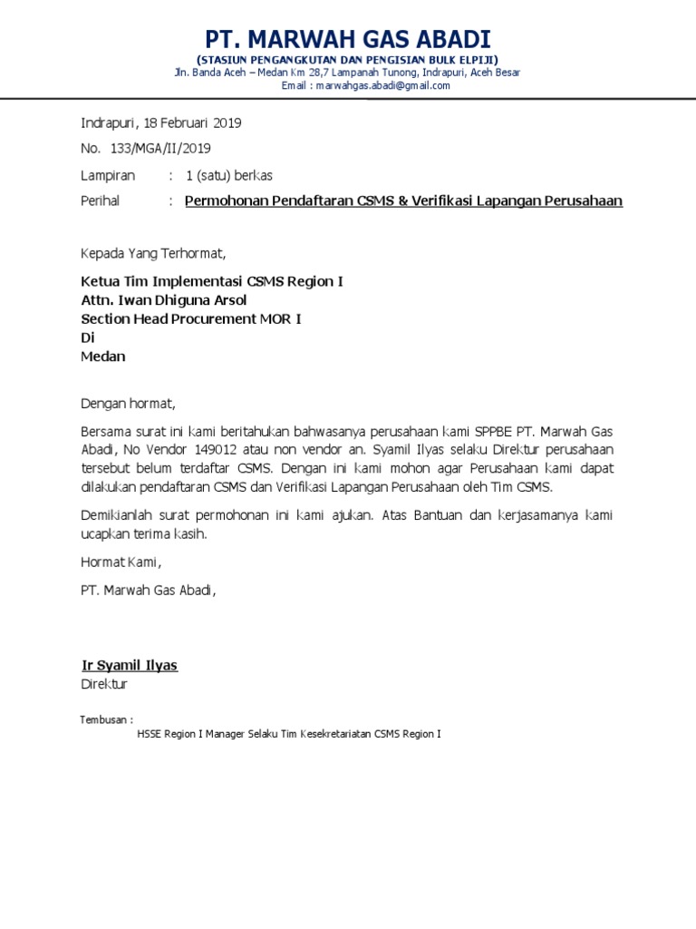 Surat Permohonan Csms