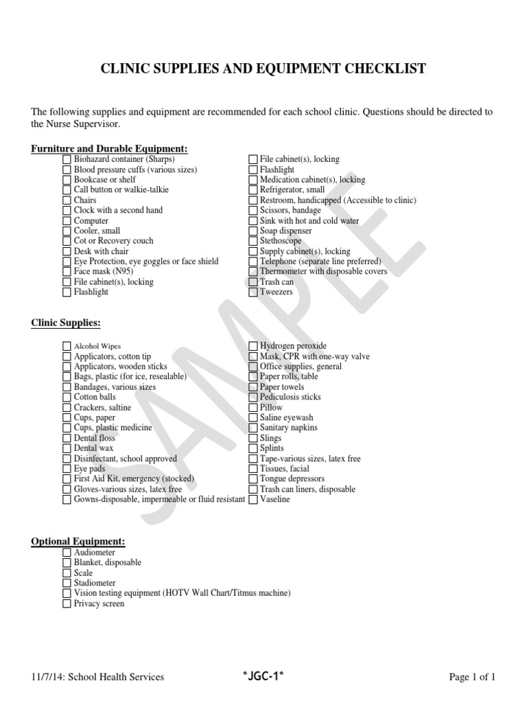 School Clinic Supplies Checklist | PDF | Nature