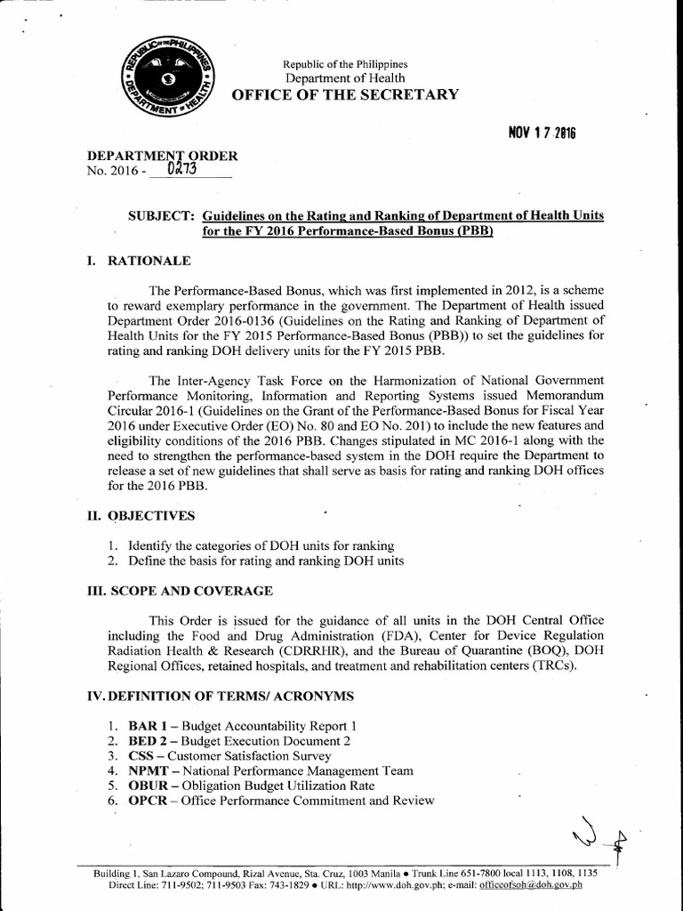DOH Unit Ranking Guidelines 2016 | PDF | Quality Management System ...