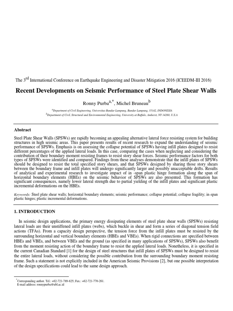 Seismic Performance of Steel Plate Shear Walls | PDF | Earthquake ...