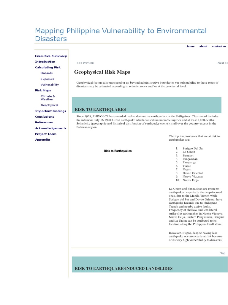 Philippine Vulnerability to Natural Disasters | PDF | Volcano | Earthquakes