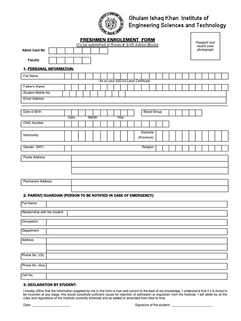 Freshman Enrollment Form Template | PDF