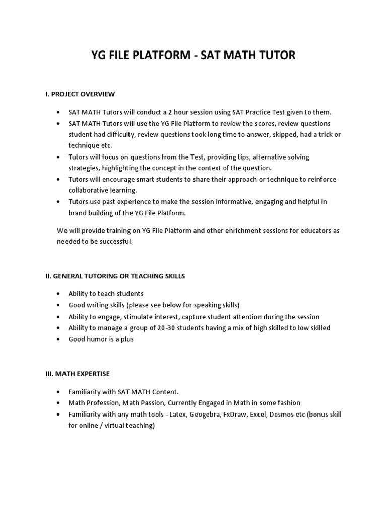 SAT Math Tutoring with YG Platform | PDF | Sat | Tutor