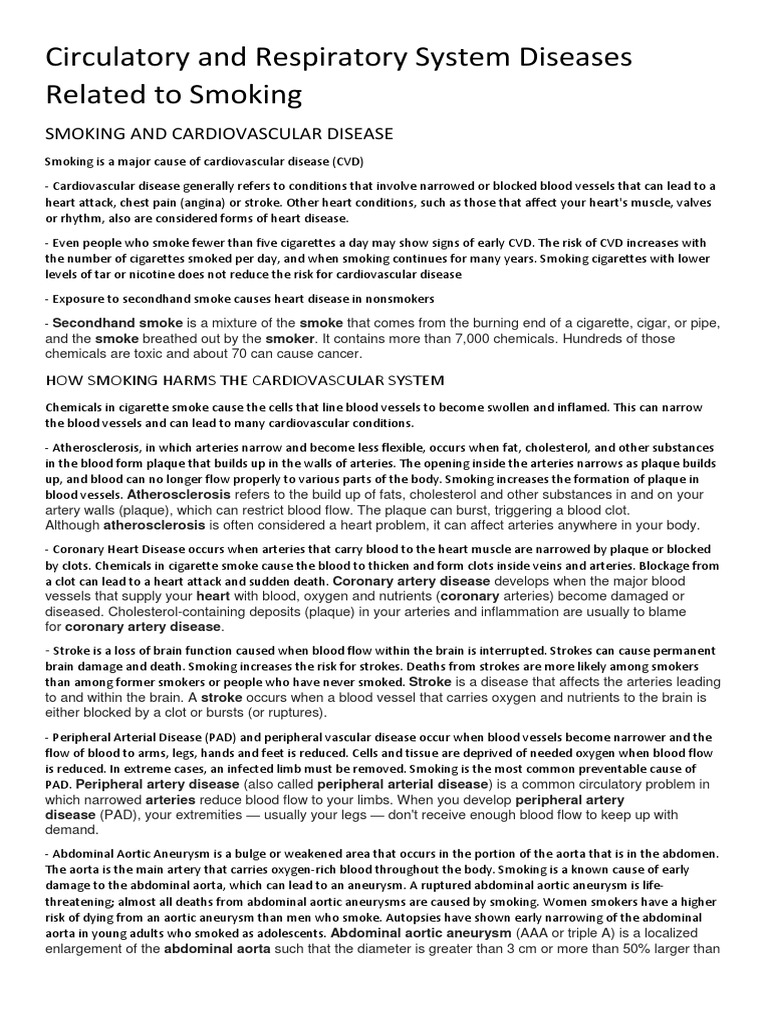 Smoking and Cardiovascular Disease PDF Artery Chronic Obstructive