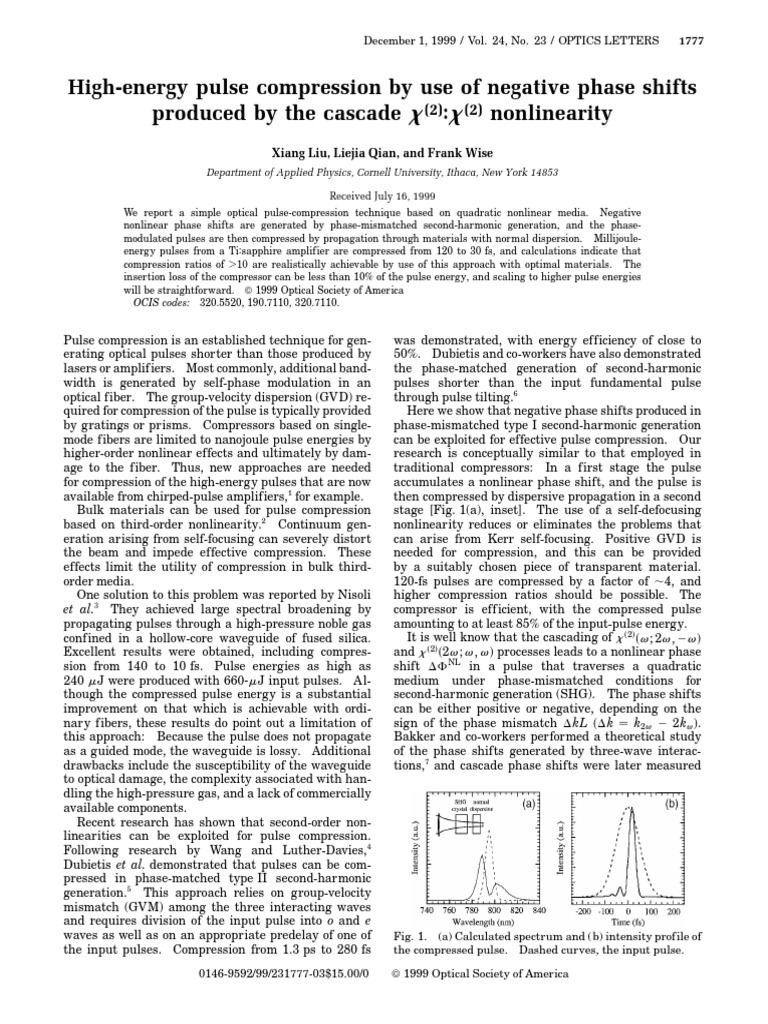 High-Energy Pulse Compression Technique | PDF | Dispersion (Optics ...