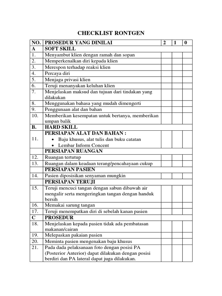 Checklist Rontgen | PDF